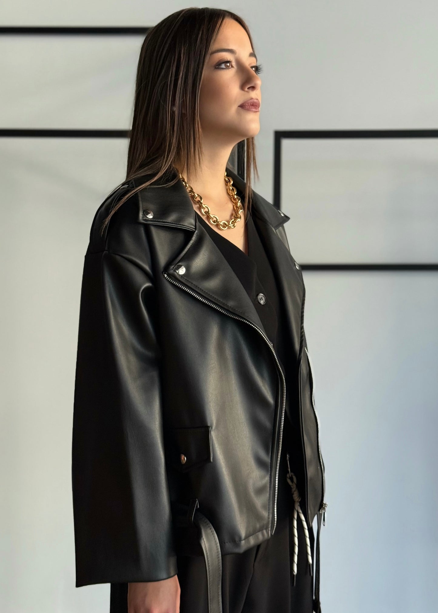 Giacca biker oversize in ecopelle nera