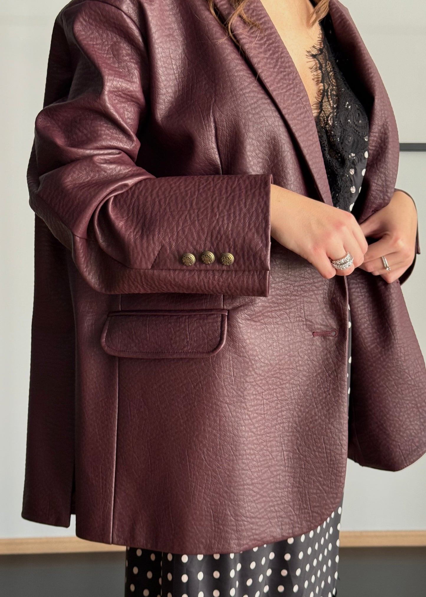 Giacca oversize in eco-pelle bordeaux -ZAHJR