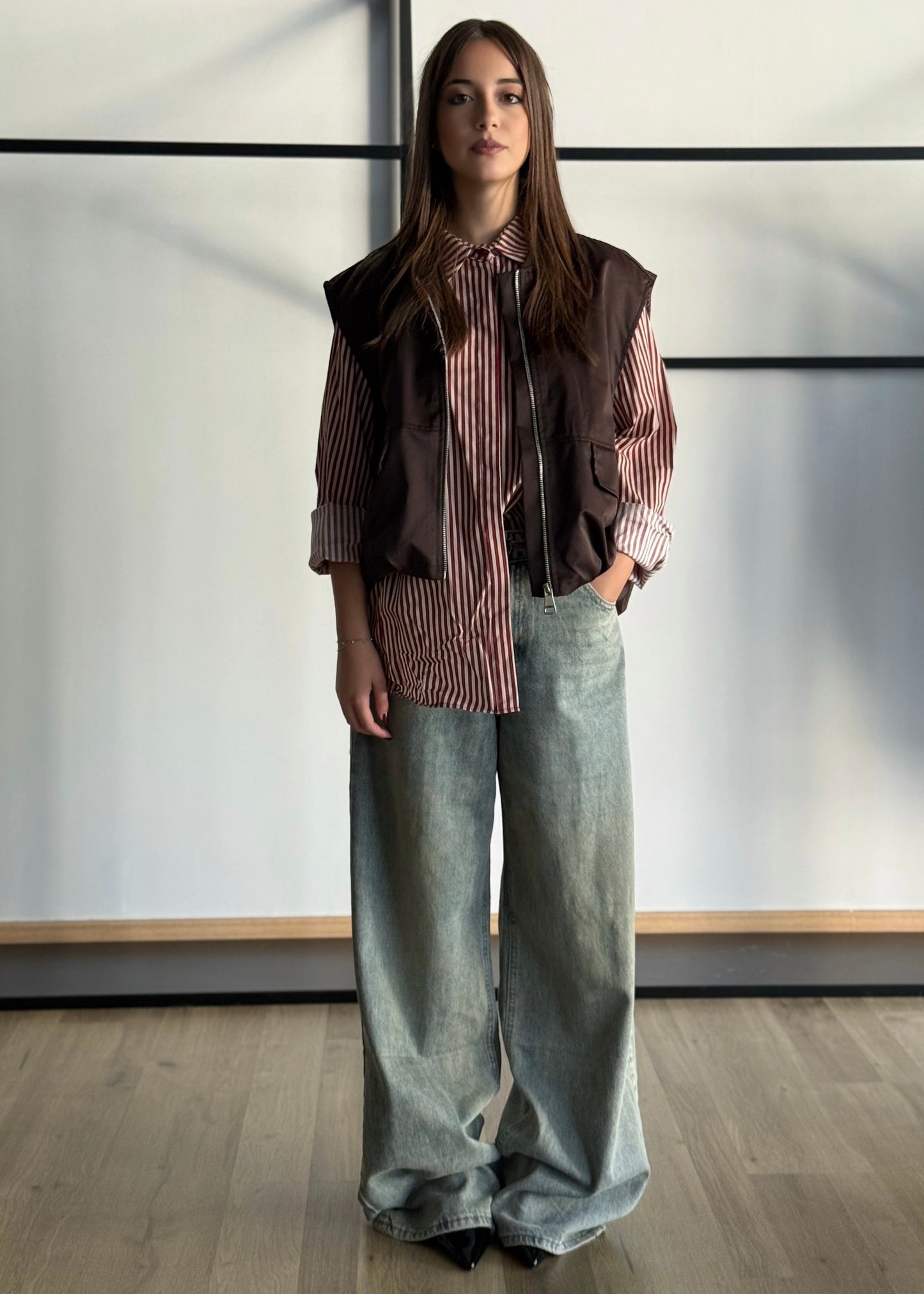 Camicia oversize a righe rosse e bianche