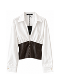 Carica l'immagine nel visualizzatore della galleria, Camicia corsetto in ecopelle moro - PHILIALOFT