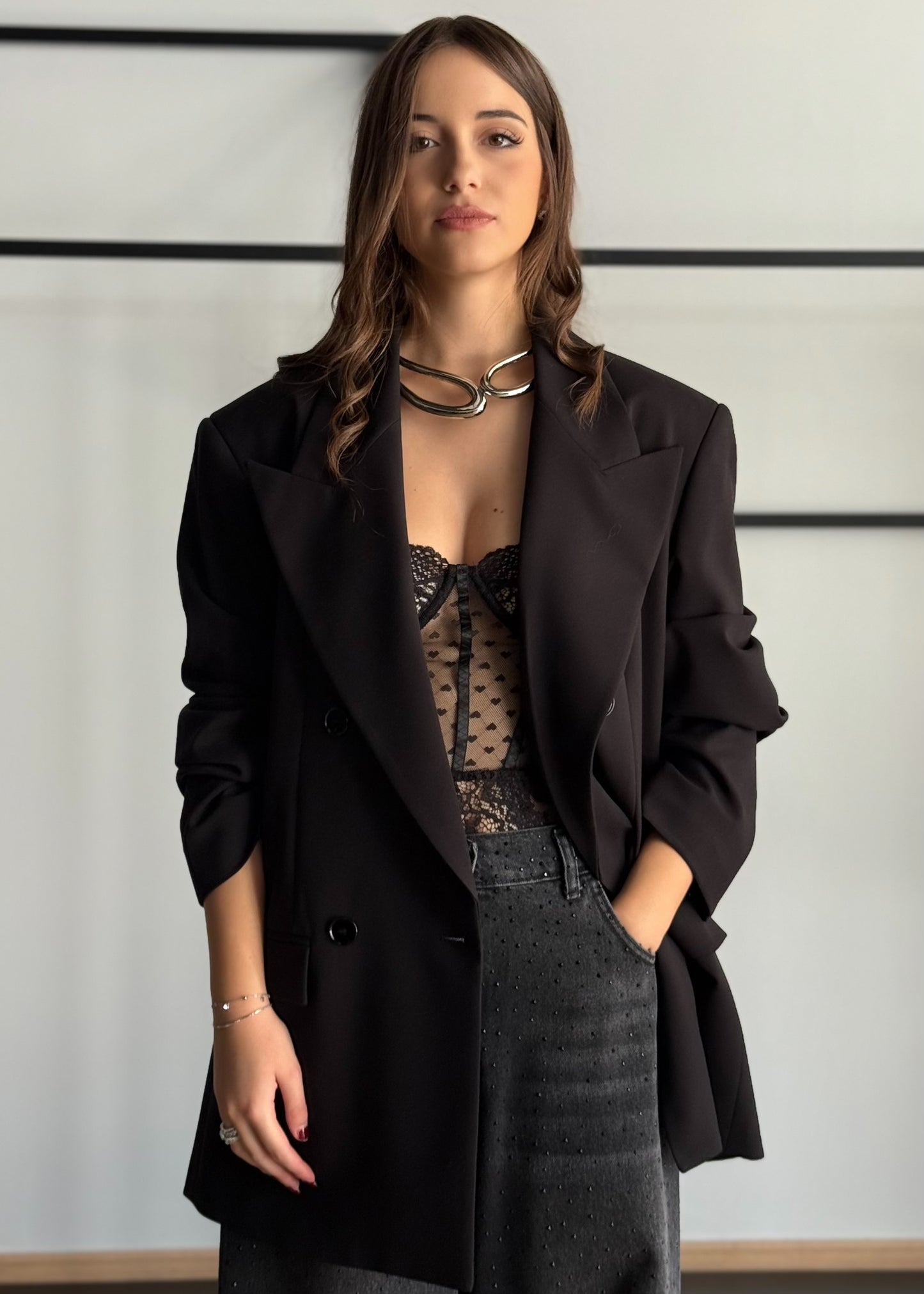 Blazer doppiopetto nero con revers ampi -KONTATTO