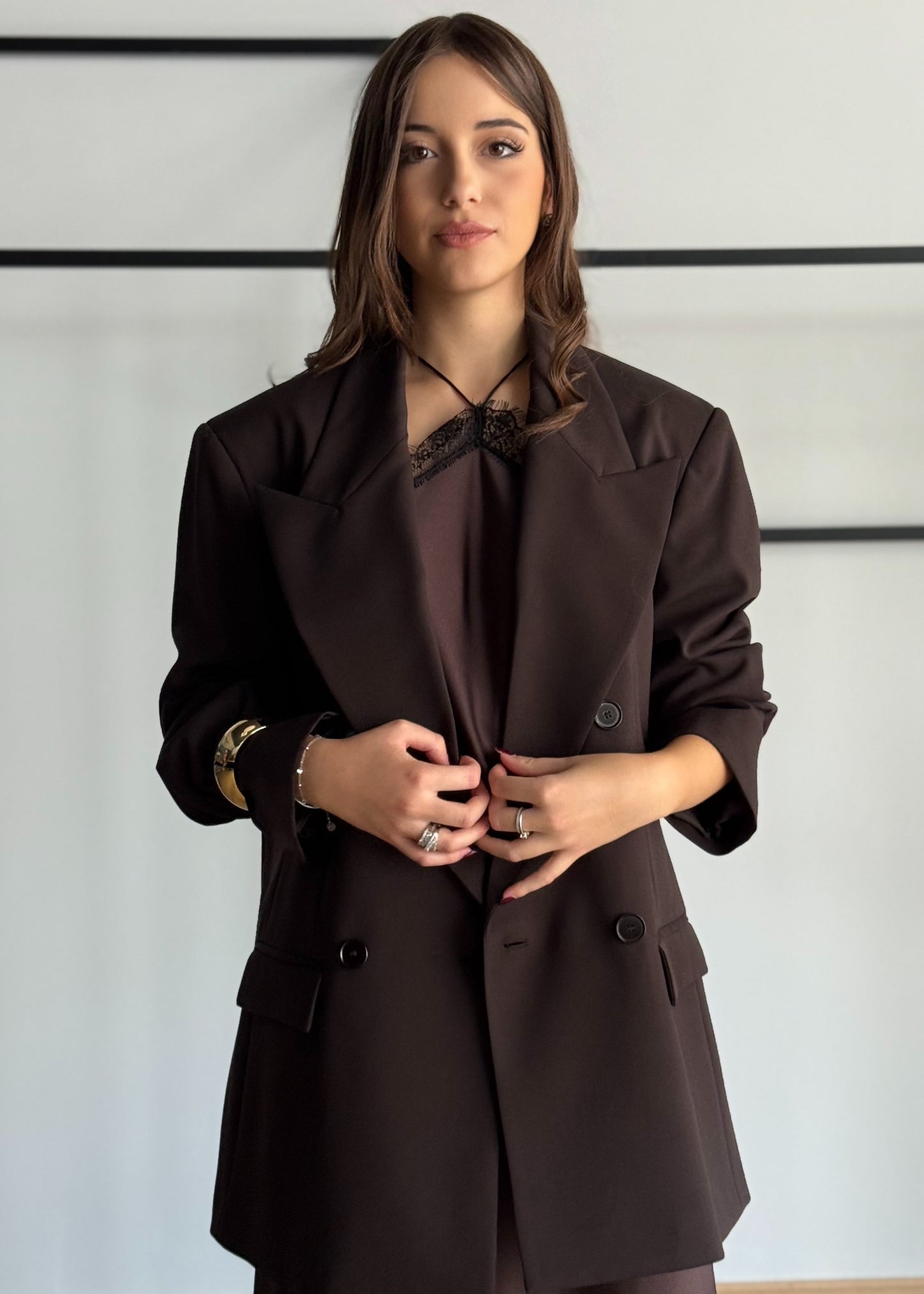 Blazer doppiopetto marrone con revers ampi -KONTATTO