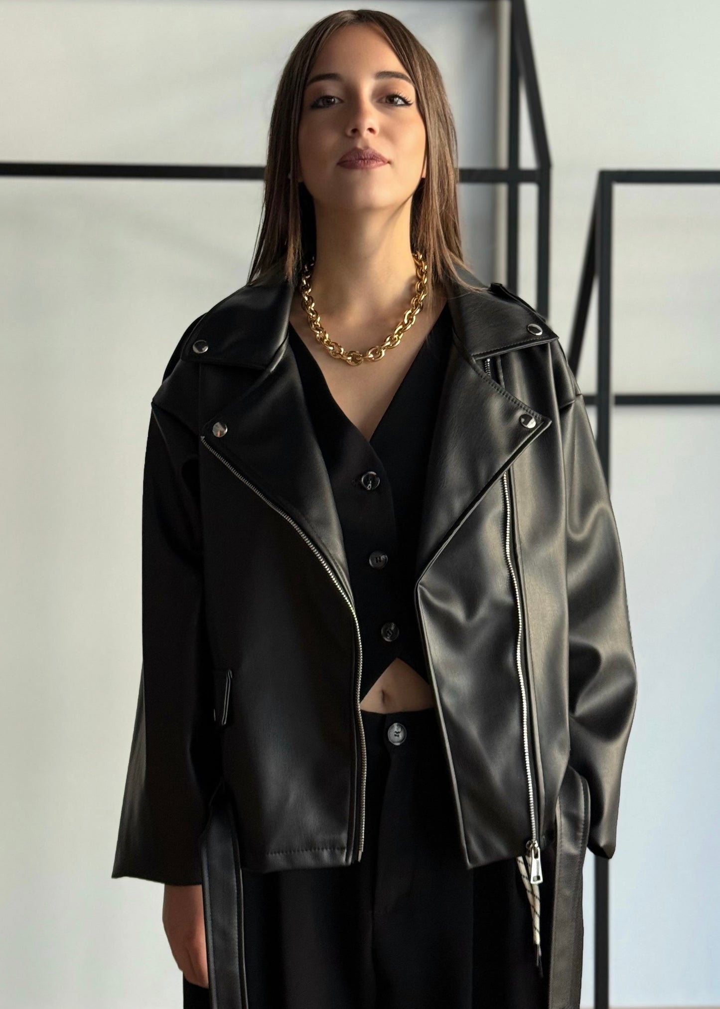 Giacca biker oversize in ecopelle nera