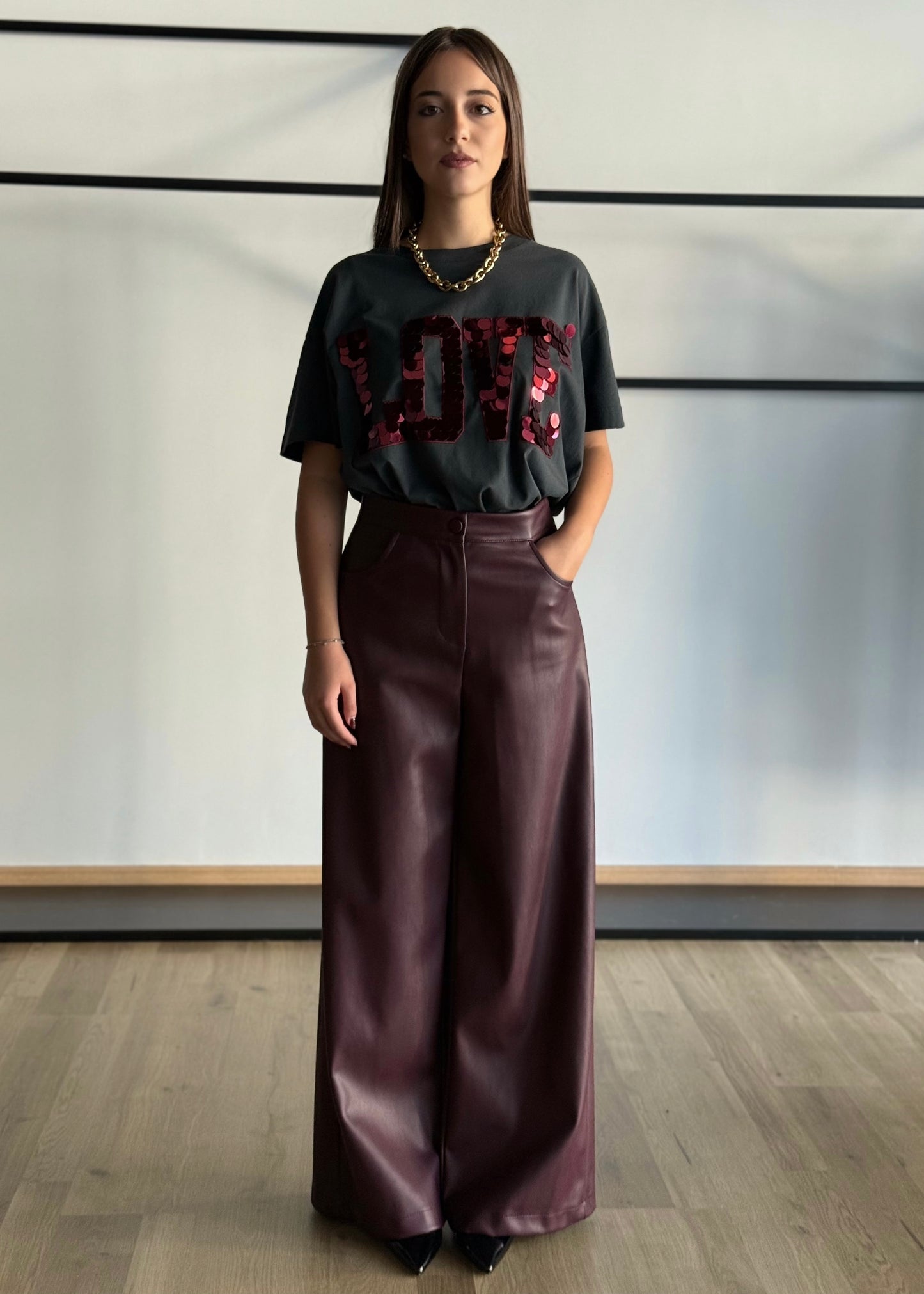 Pantalone dritto in ecopelle -ZAHJR
