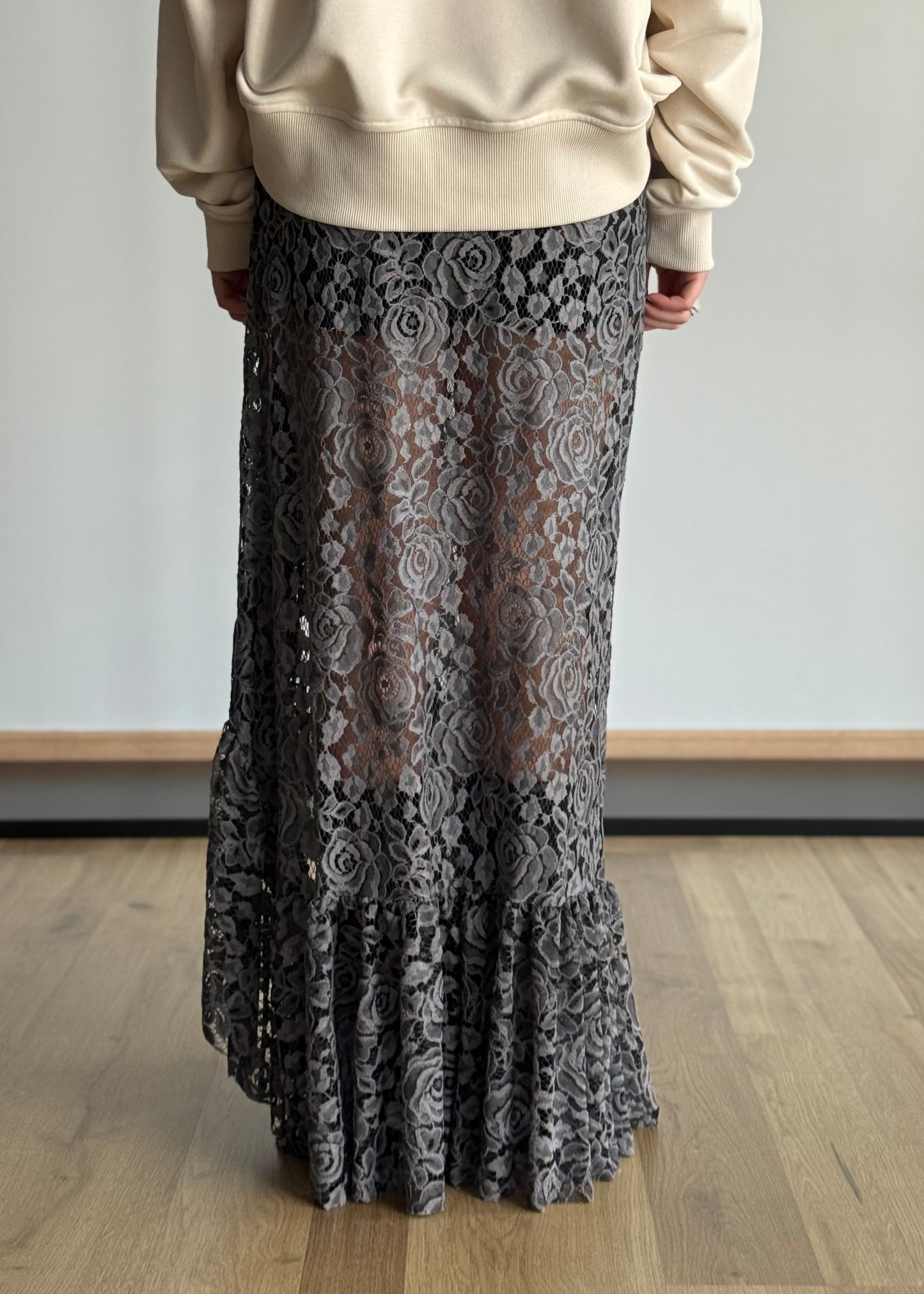 Gonna lunga in pizzo floreale con cintura western -PHILIALOFT