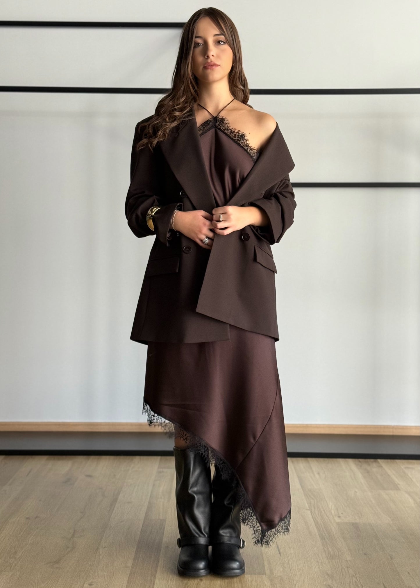 Blazer doppiopetto marrone con revers ampi -KONTATTO