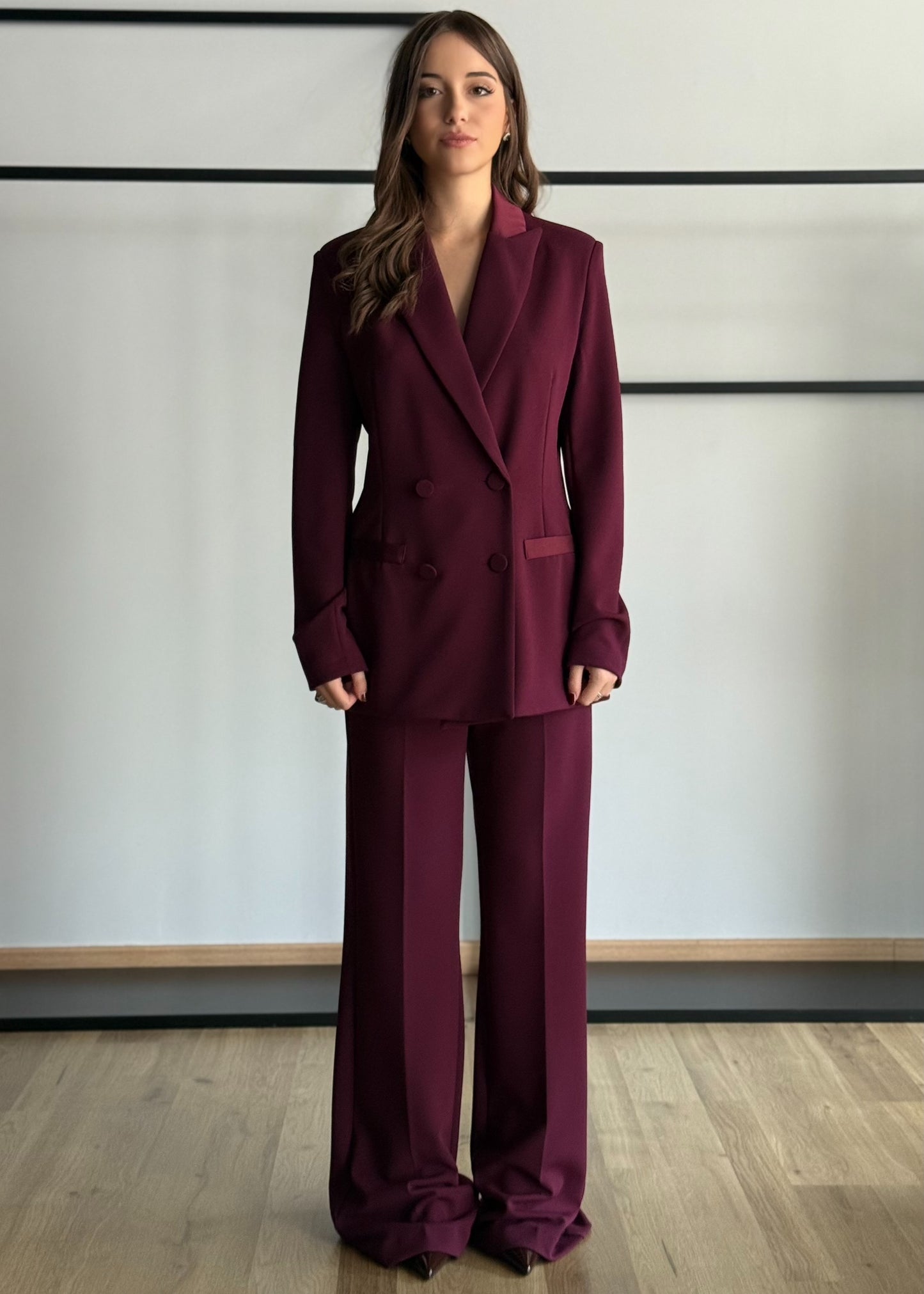 Pantaloni eleganti a zampa bordeaux -ZAHJR