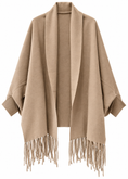 Carica l'immagine nel visualizzatore della galleria, Mantella in maglia camel con frange - ZAHJR