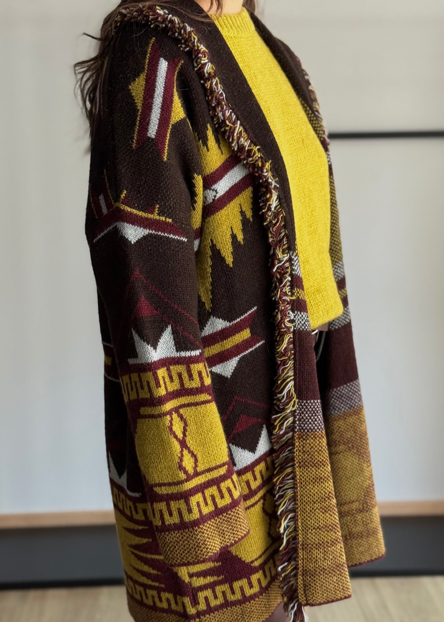 Cardigan jacquard con frange e cintura -PHILIALOFT