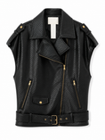 Carica l'immagine nel visualizzatore della galleria, Gilet biker nero effetto pelle intrecciata - ZAHJR