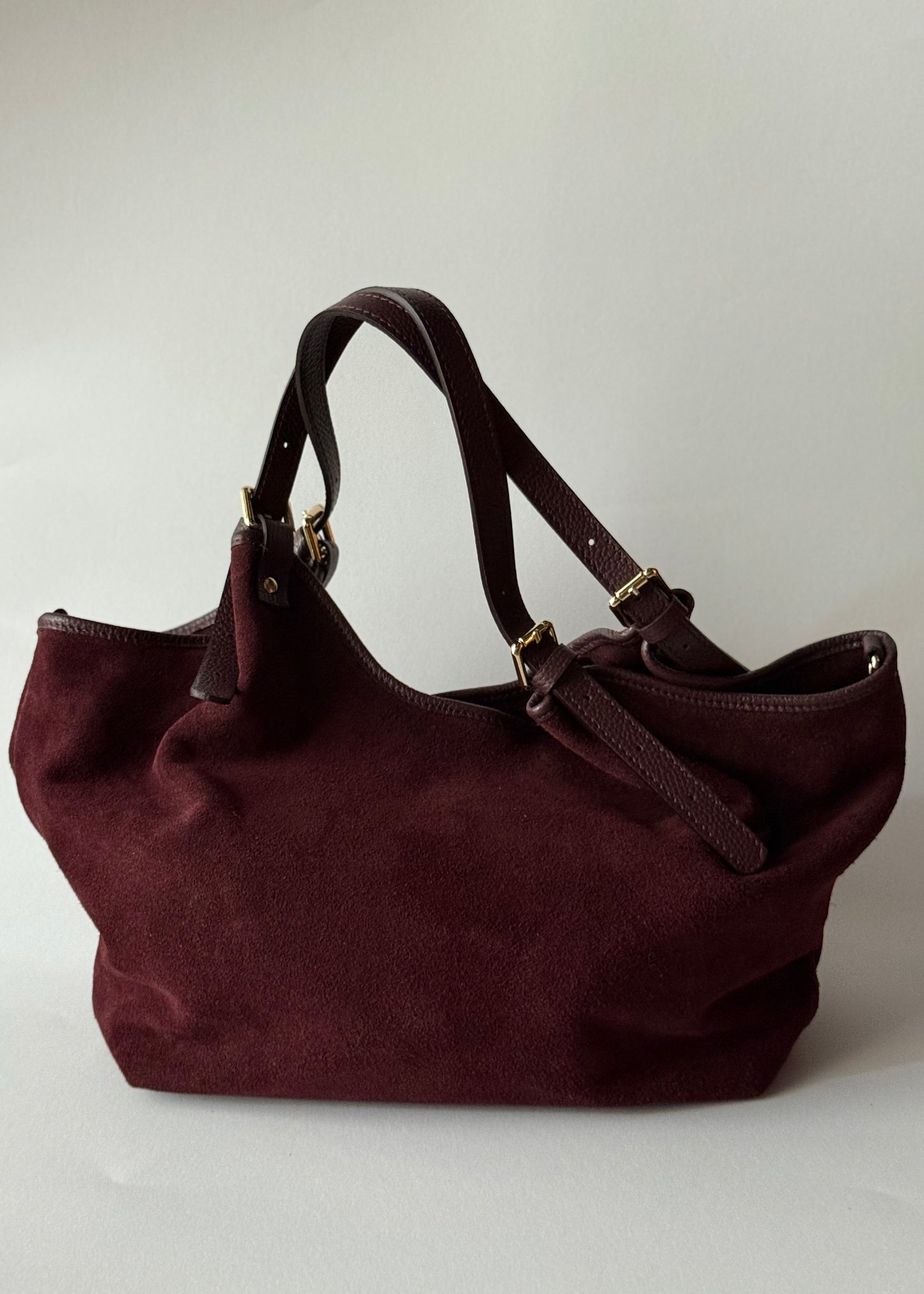 Shopper in Camoscio Bordeaux con Doppi Manici