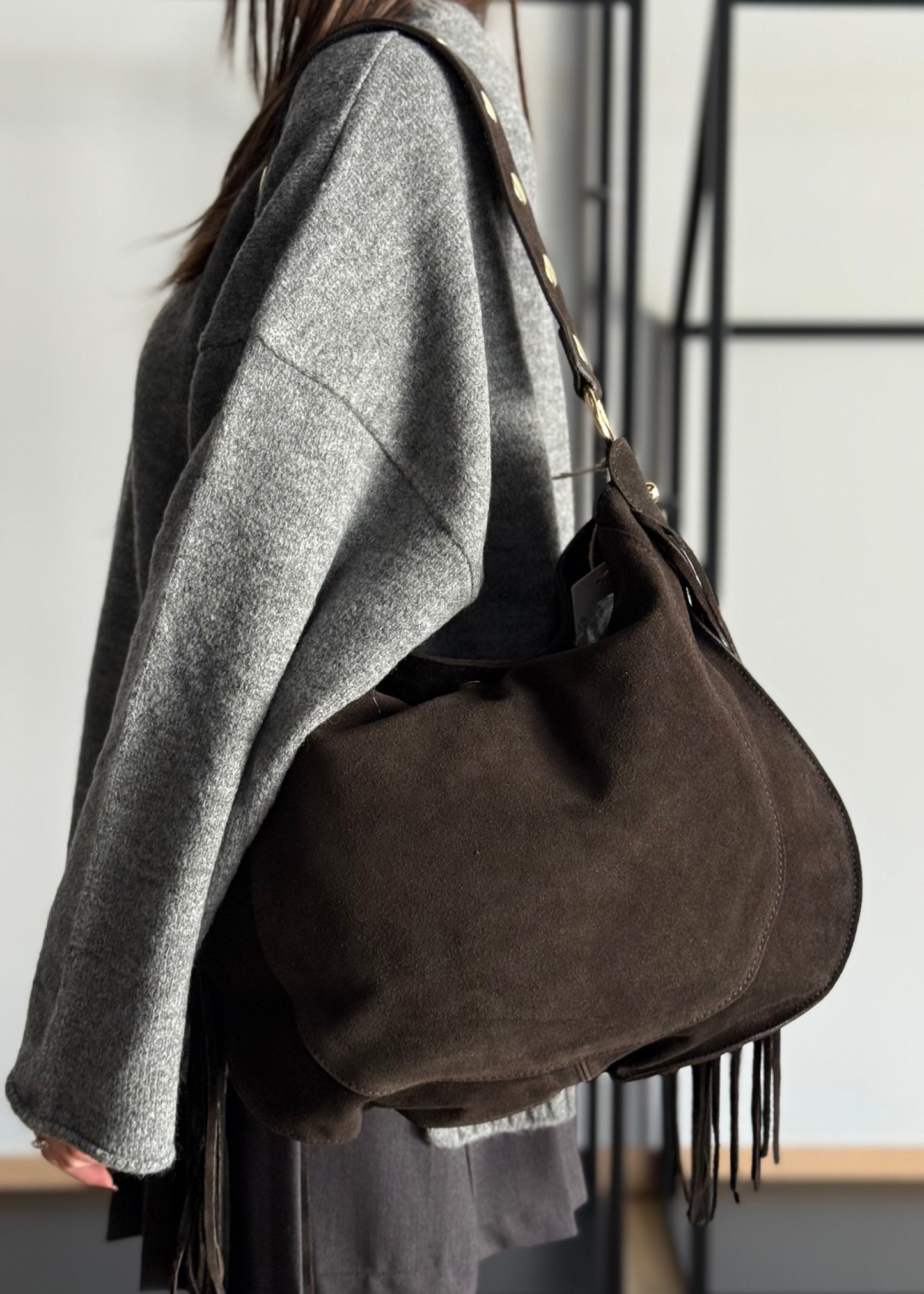 Borsa a Spalla in Camoscio con Frange