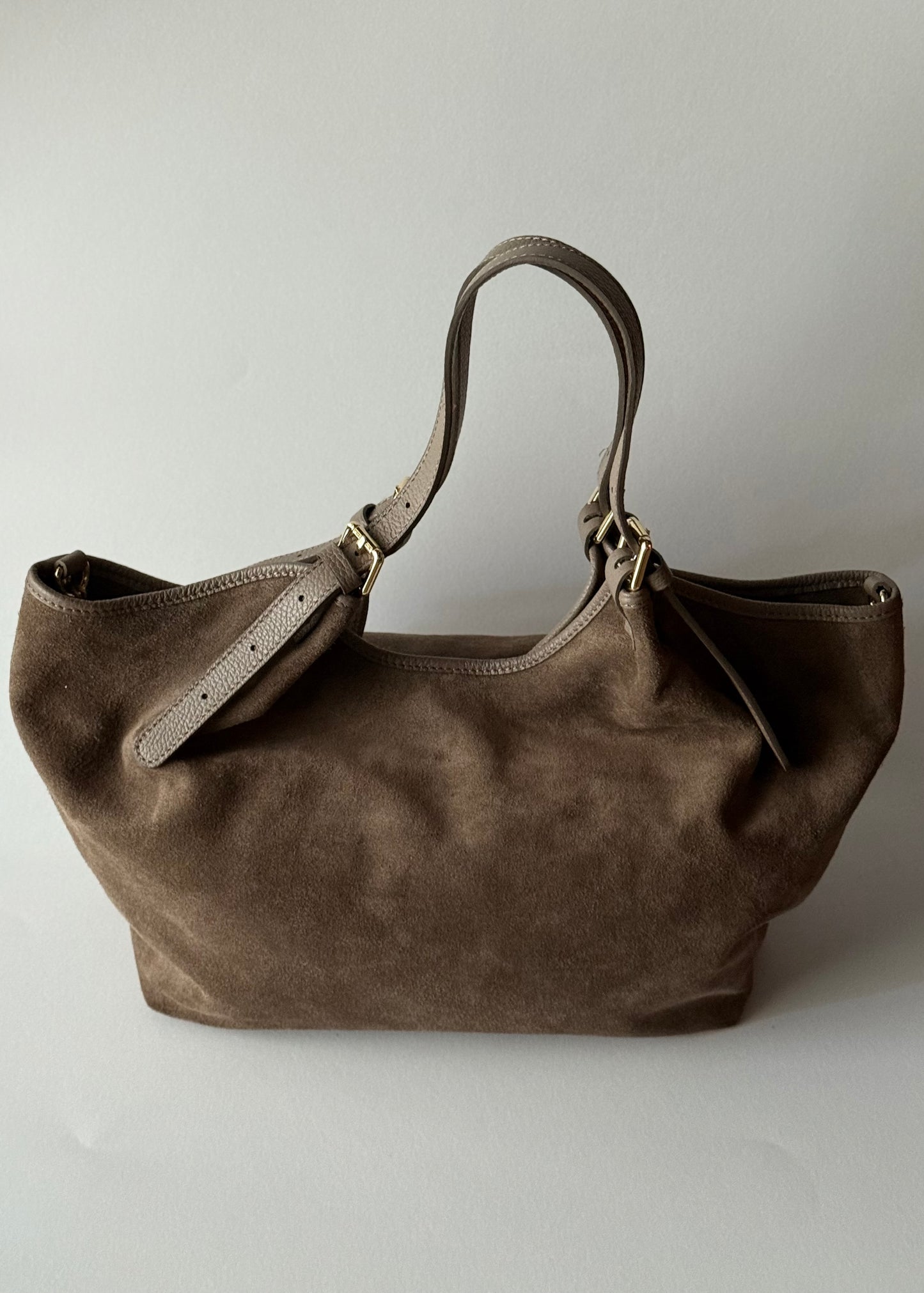 Shopper in Camoscio Tortora con Doppi Manici