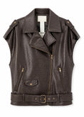 Carica l'immagine nel visualizzatore della galleria, Gilet biker moro effetto pelle intrecciata - ZAHJR