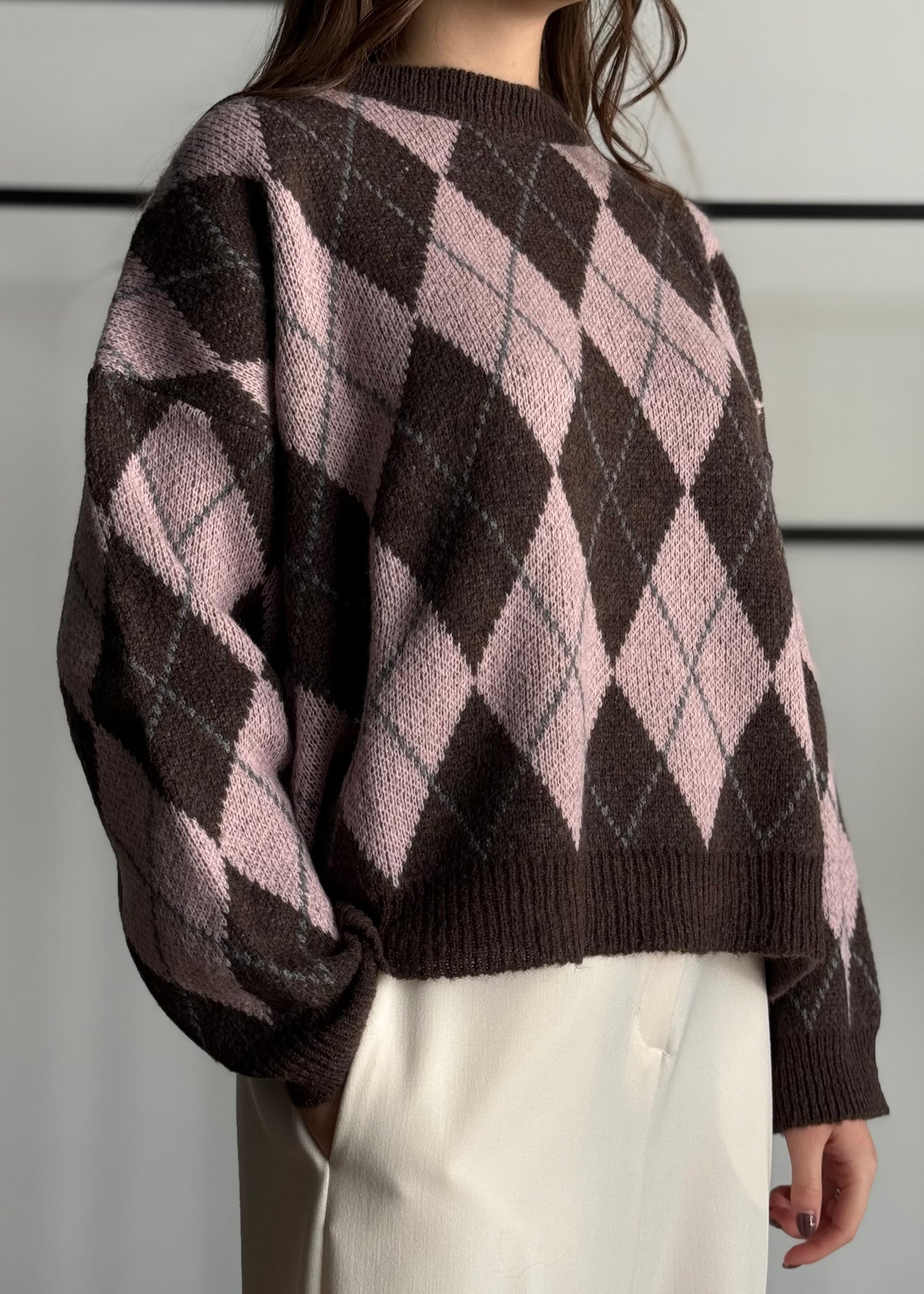 Maglia girogola con stampa a rombi -KONTATTO