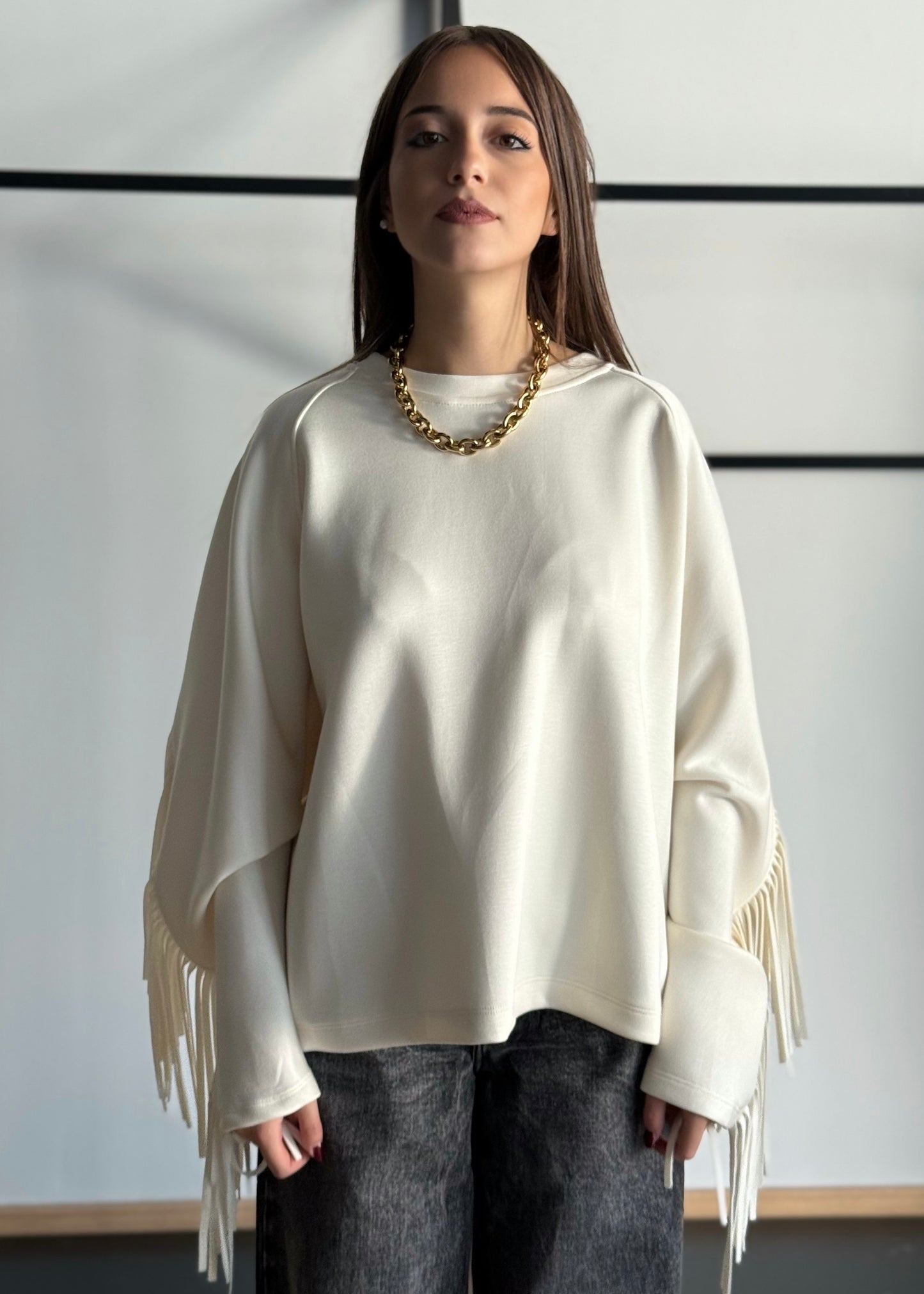 Felpa con frange sulle maniche e sul retro -LUMINA