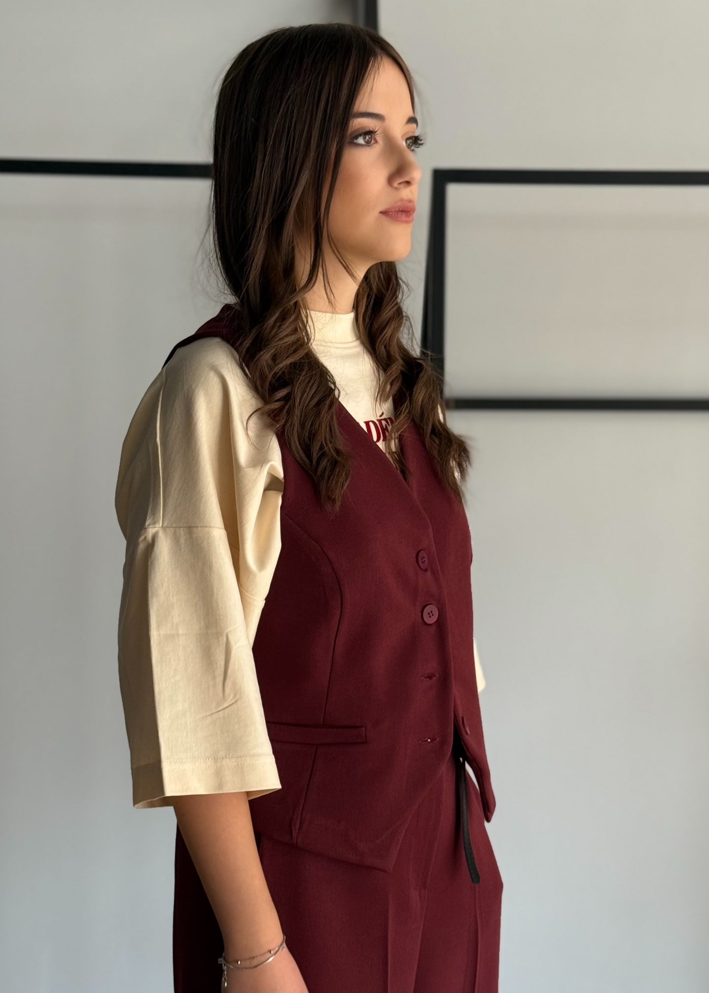 Gilet sartoriale vino con bottoni