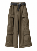 Carica l'immagine nel visualizzatore della galleria, Pantalone cargo wide leg militare con cintura - ZAHJR