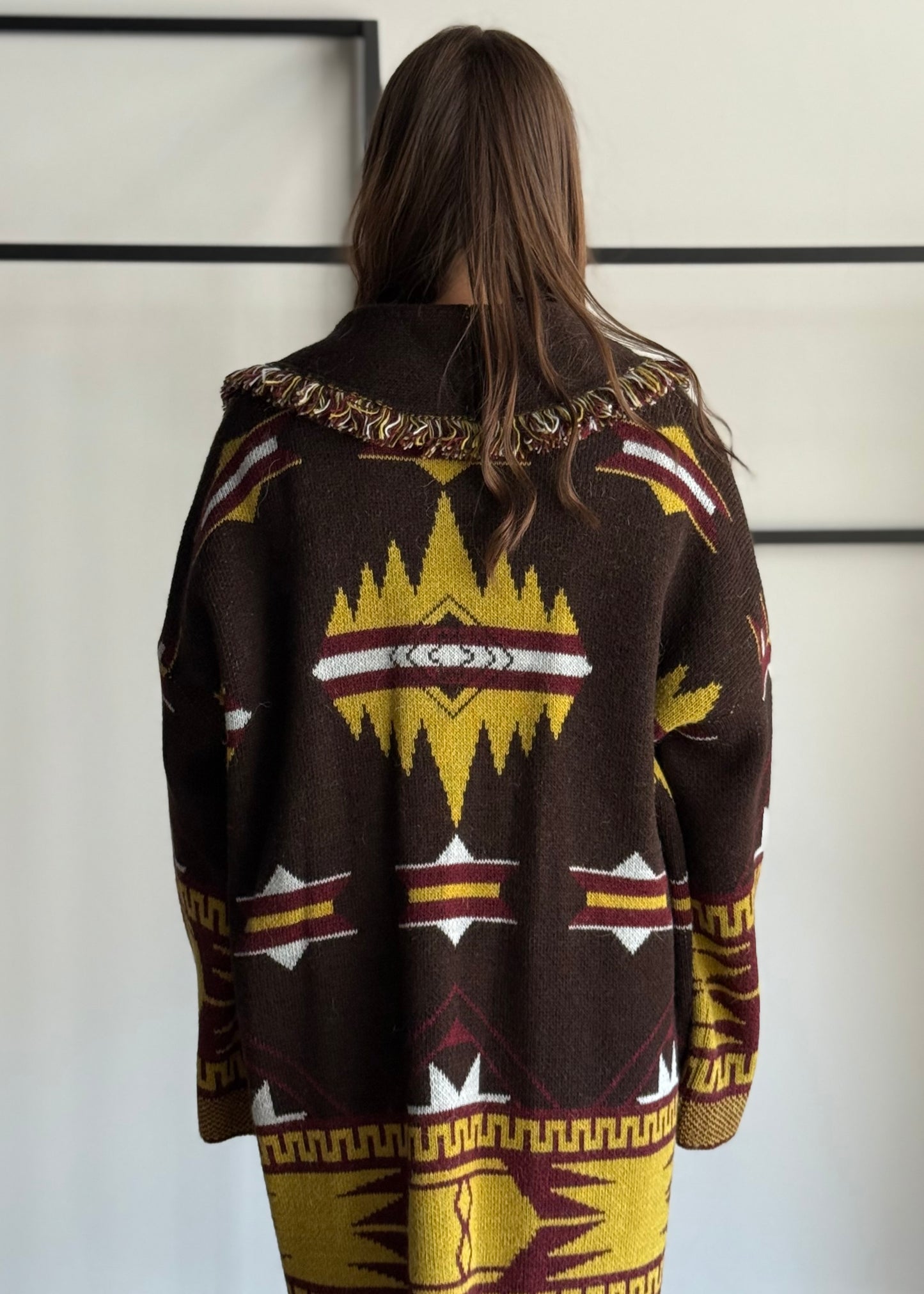 Cardigan jacquard con frange e cintura -PHILIALOFT