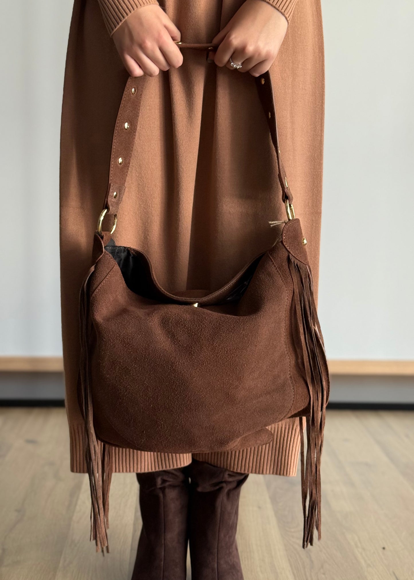 Borsa a Spalla in Camoscio con Frange