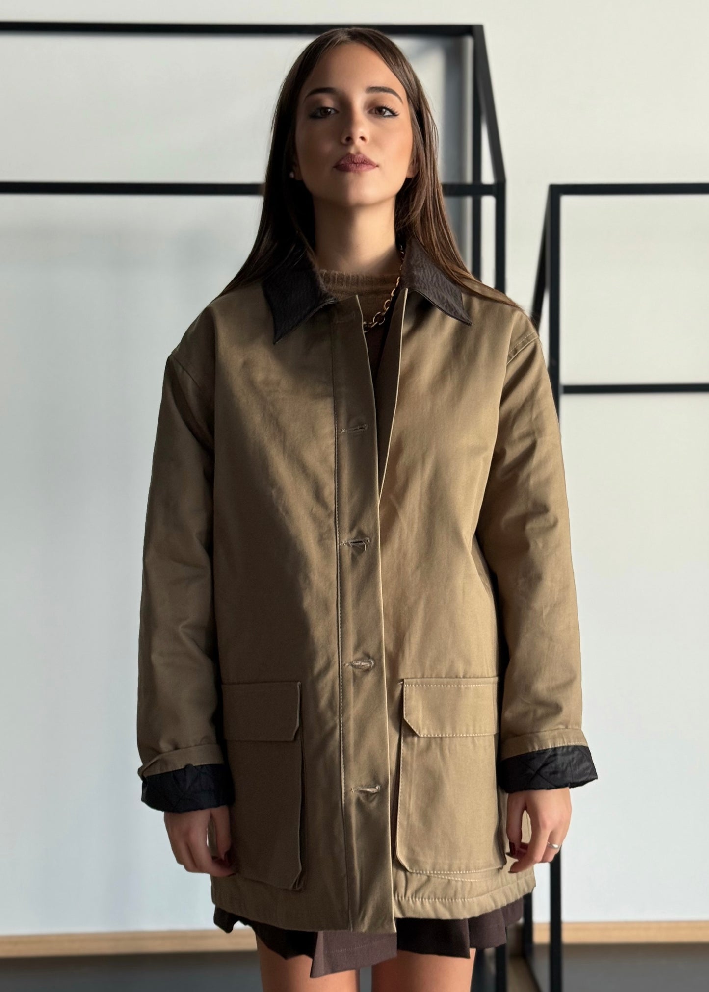 Giacca beige con colletto a contrasto -LUMINA