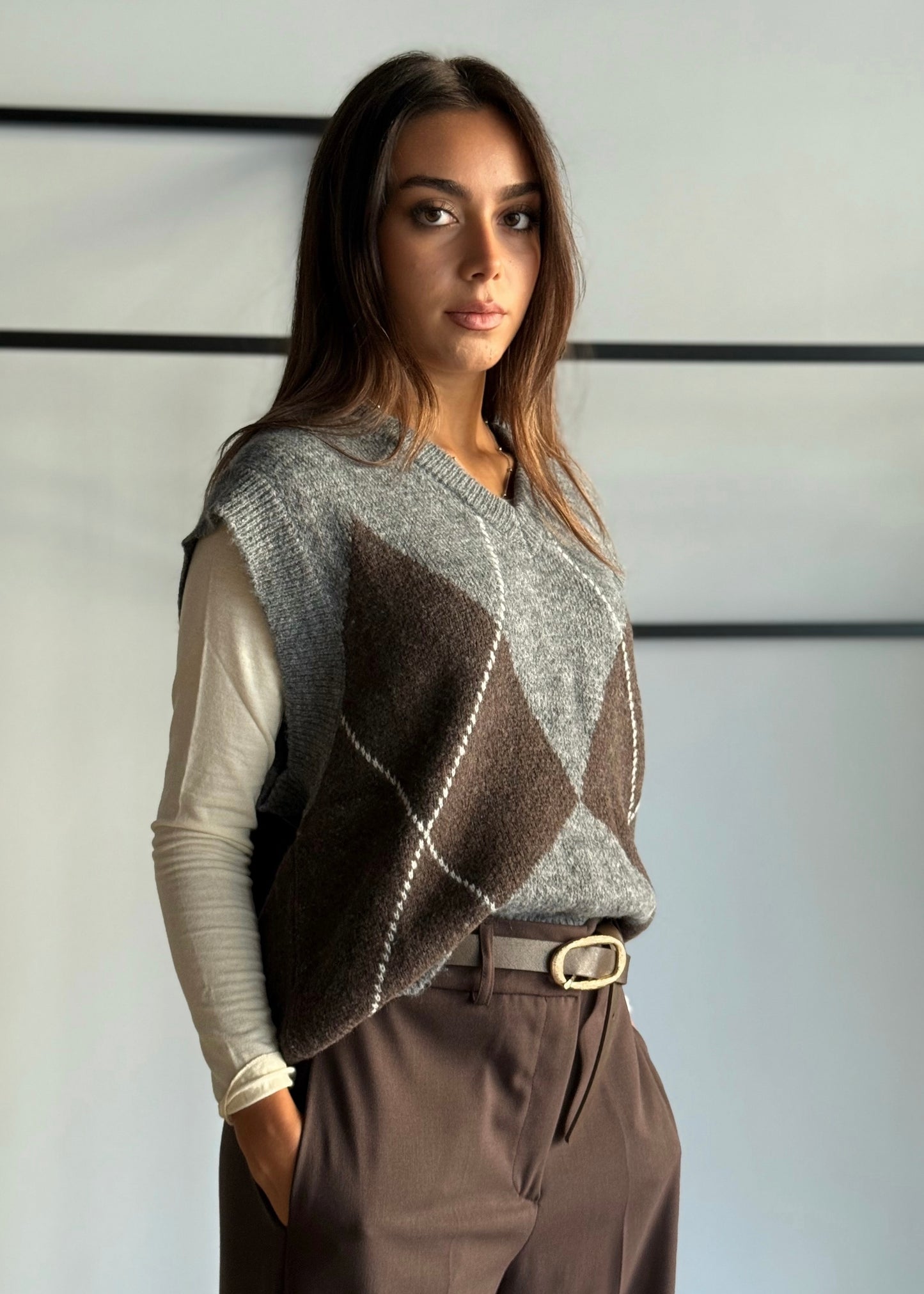 Gilet con stampa a rombi -KONTATTO