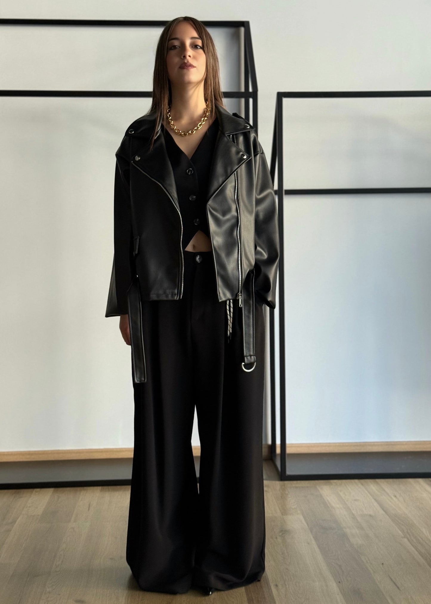 Giacca biker oversize in ecopelle nera
