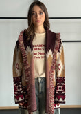 Carica l'immagine nel visualizzatore della galleria, Cardigan jacquard etnico con frange e cintura