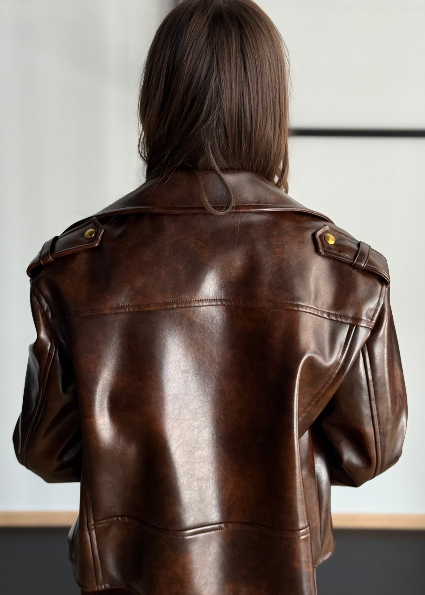 Giacca biker in ecopelle marrone -ZAHJR