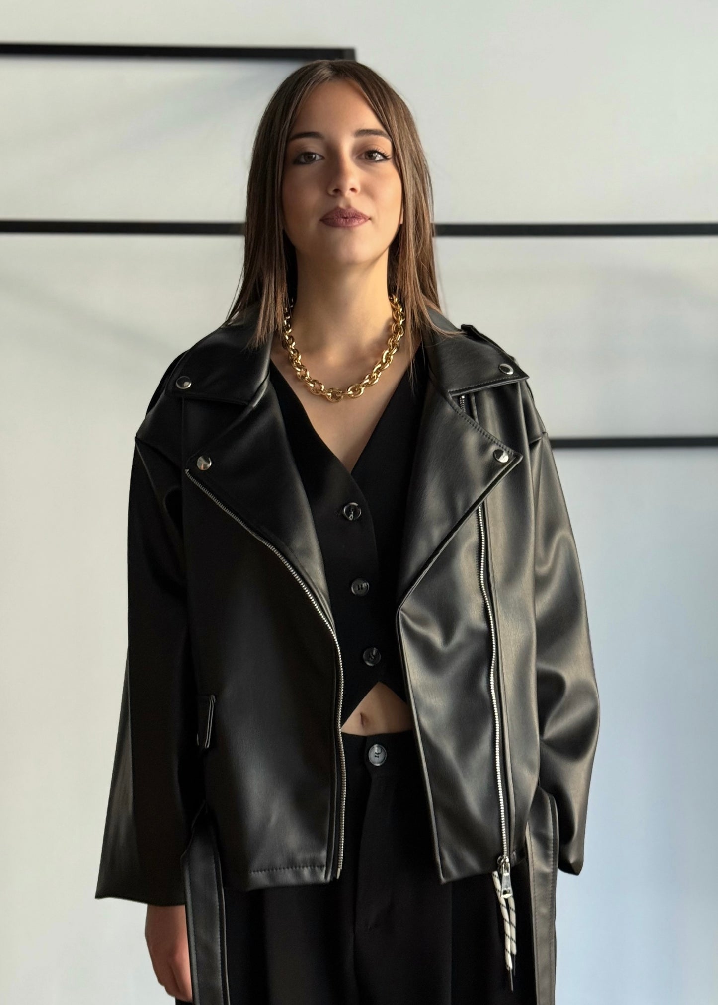 Giacca biker oversize in ecopelle nera