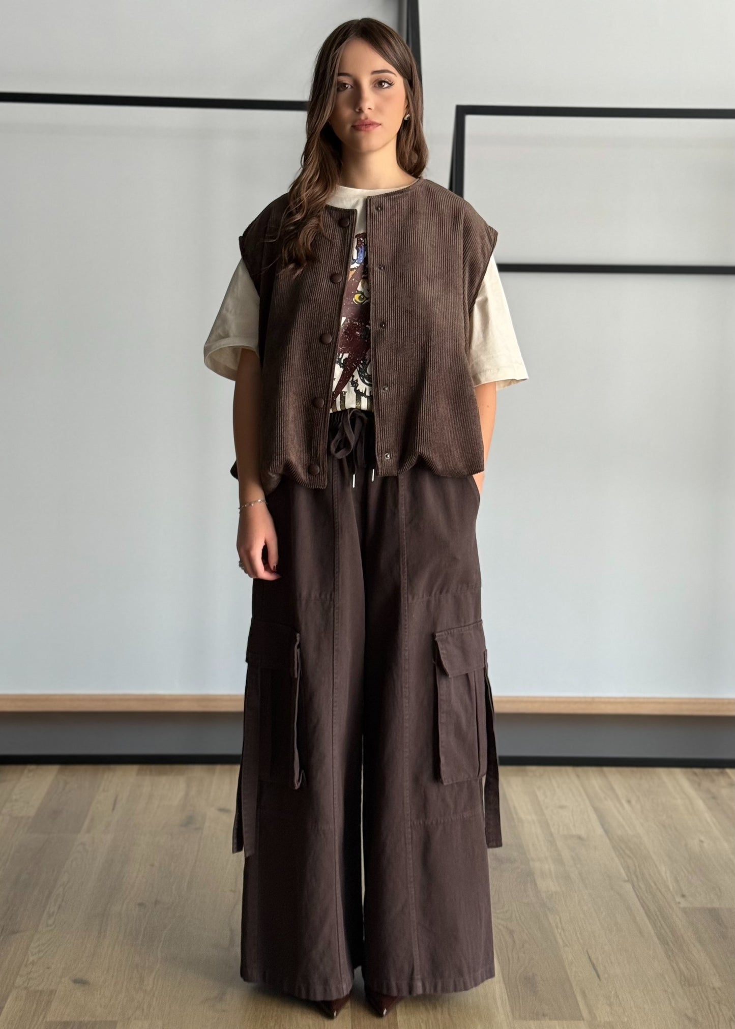 Pantaloni cargo wide leg con tasconi -KONTATTO