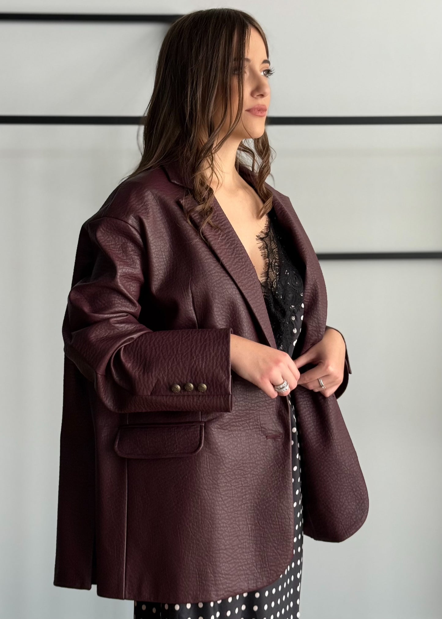 Giacca oversize in eco-pelle bordeaux -ZAHJR