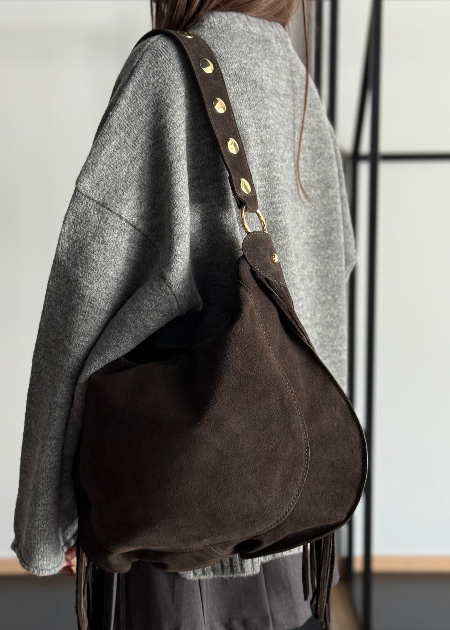 Borsa a Spalla in Camoscio con Frange