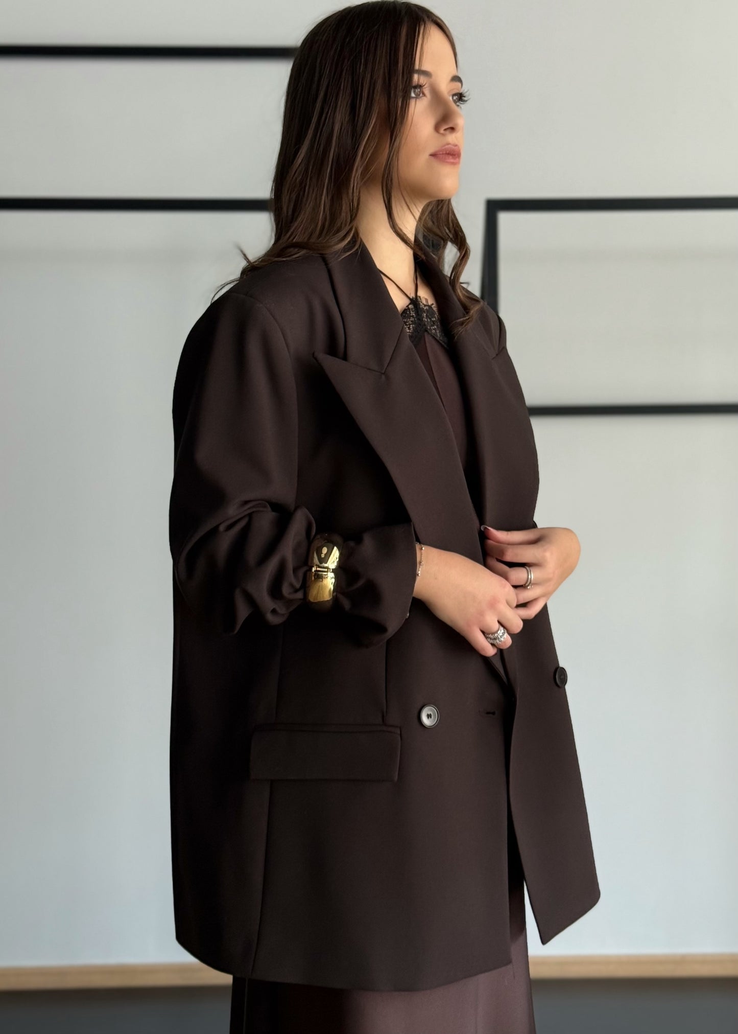 Blazer doppiopetto marrone con revers ampi -KONTATTO