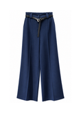 Carica l'immagine nel visualizzatore della galleria, Pantalone blu palazzo con cintura - ZAHJR