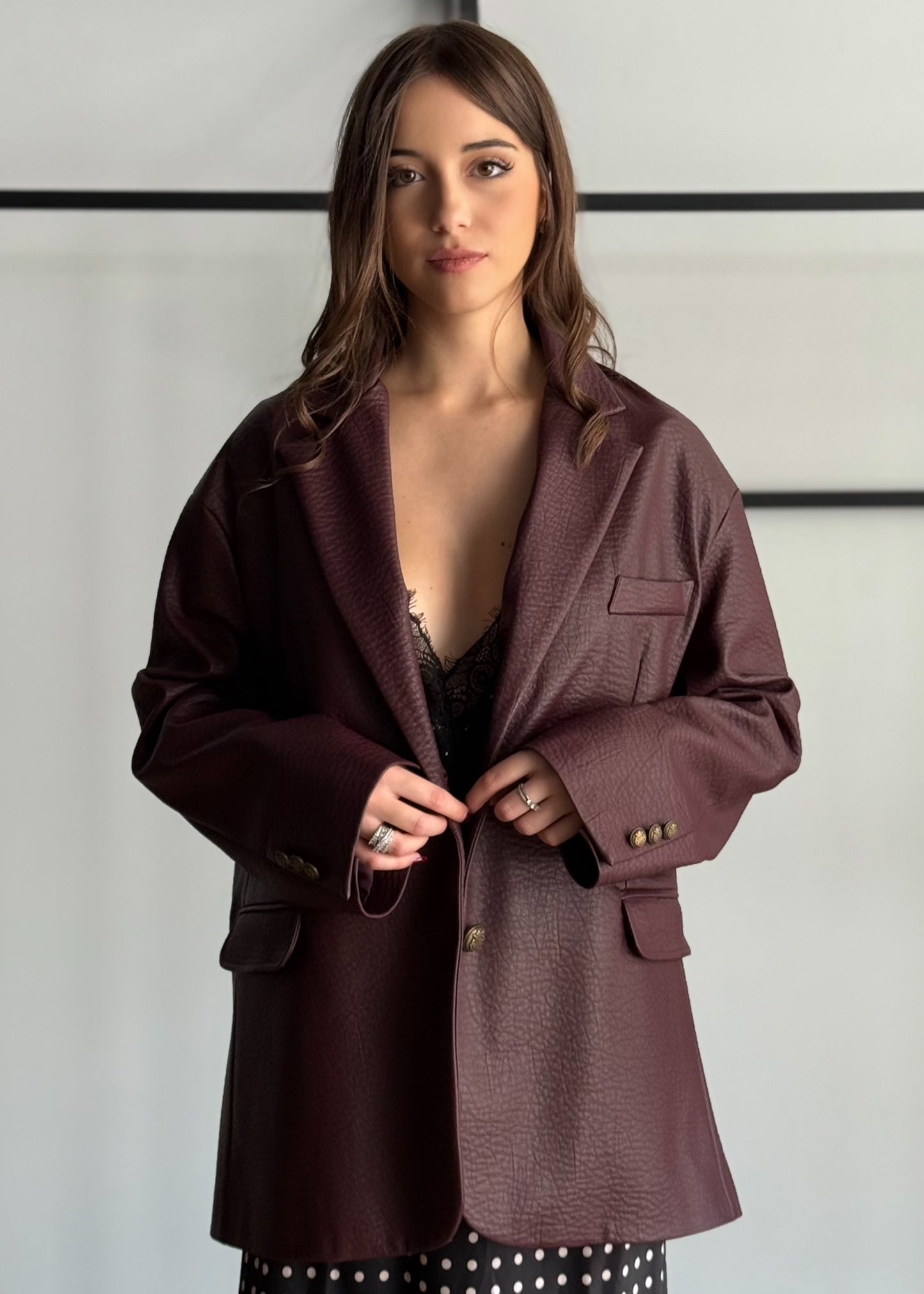 Giacca oversize in eco-pelle bordeaux -ZAHJR