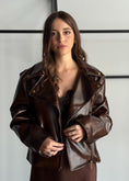 Carica l'immagine nel visualizzatore della galleria, Giacca biker in ecopelle marrone -ZAHJR