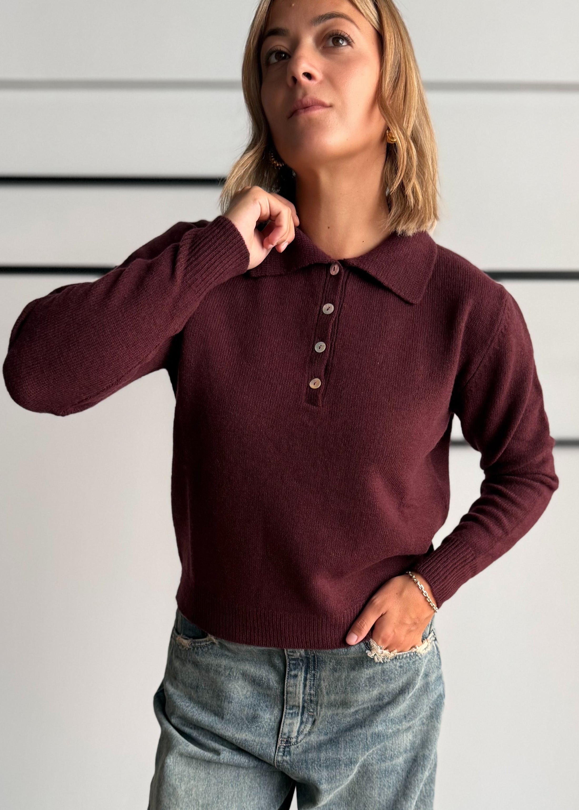 Maglia polo Marsala 100%lana - KONTATTO