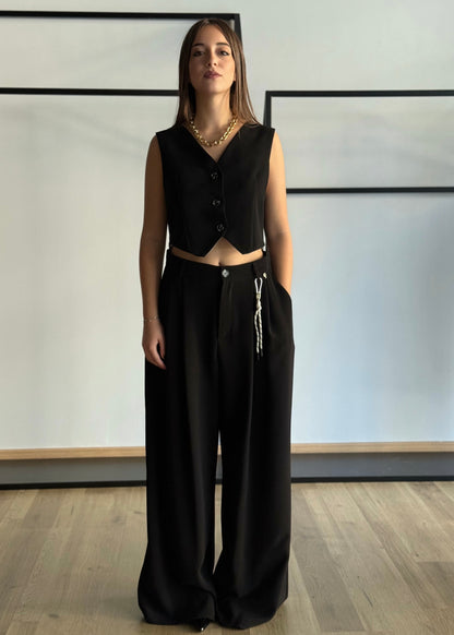 Coordinato gilet e pantalone palazzo in tessuto fluido -PHILIALOFT