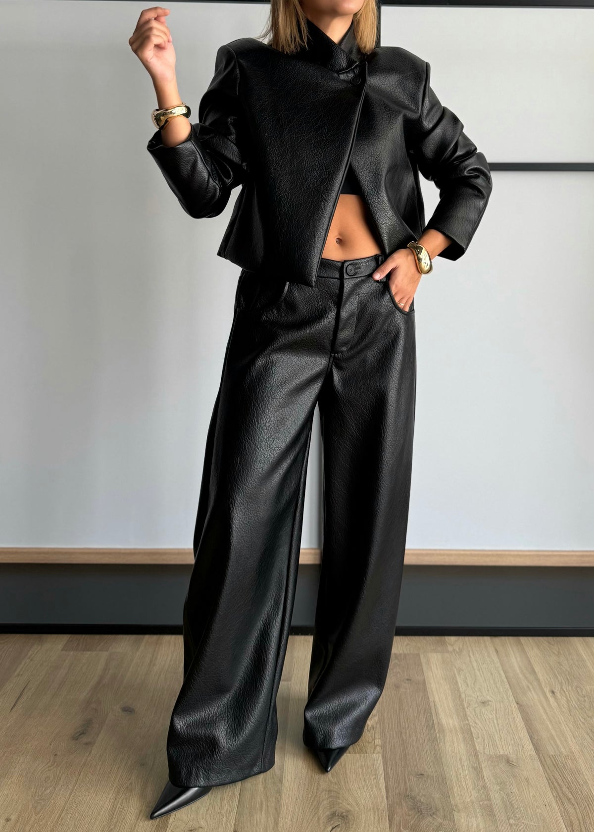 Pantalone wide leg in ecopelle nero - PHILIALOFT