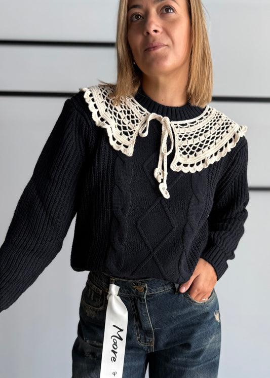 Colletto crochet avorio con fiocco - PHILIALOFT