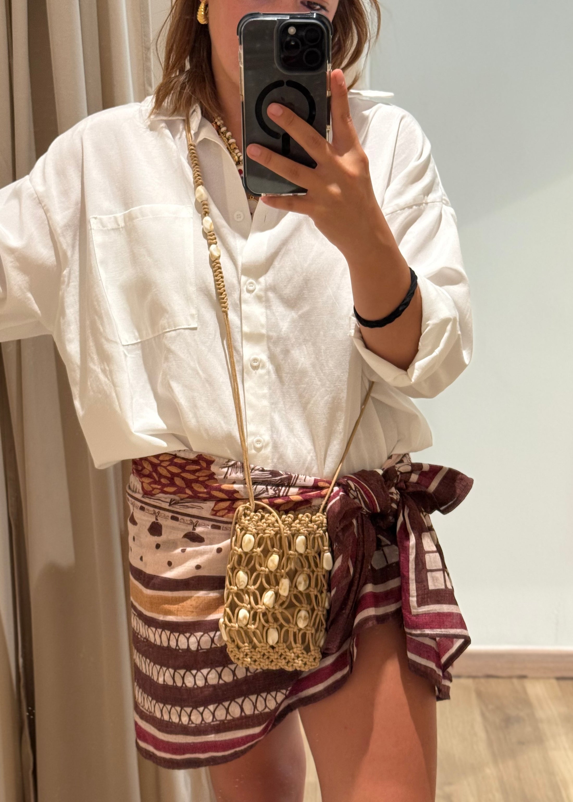 Mini borsa intreccio beige con perline