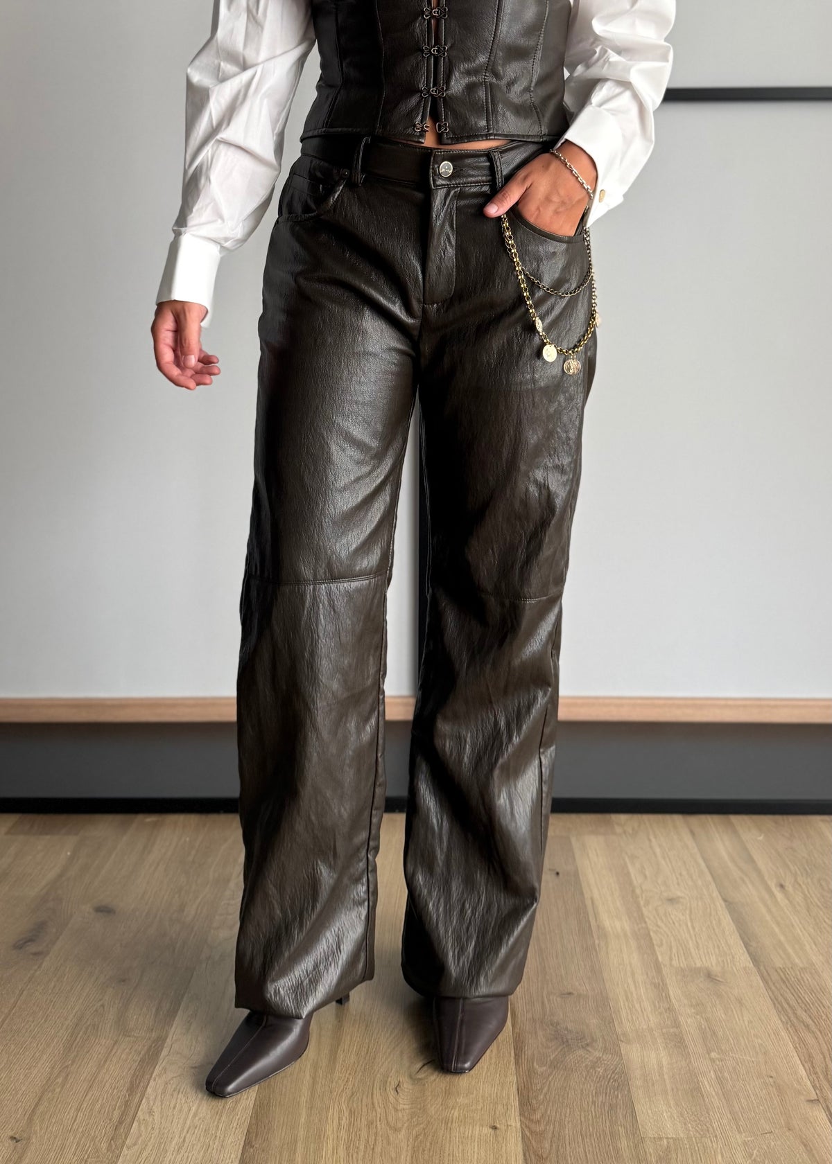 Pantalone wide leg in ecopelle moro - PHILIALOFT