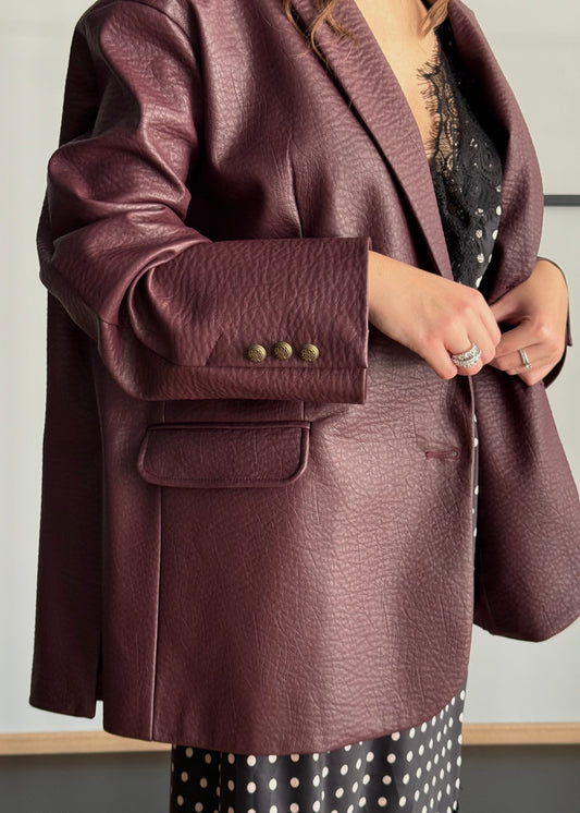 Giacca oversize in eco-pelle bordeaux -ZAHJR