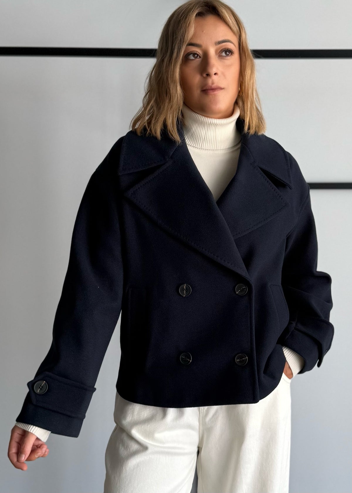 Cappotto doppiopetto blu con maxi revers - ZAHJR
