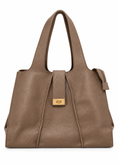 Carica l'immagine nel visualizzatore della galleria, Borsa shopper taupe con chiusura turn lock
