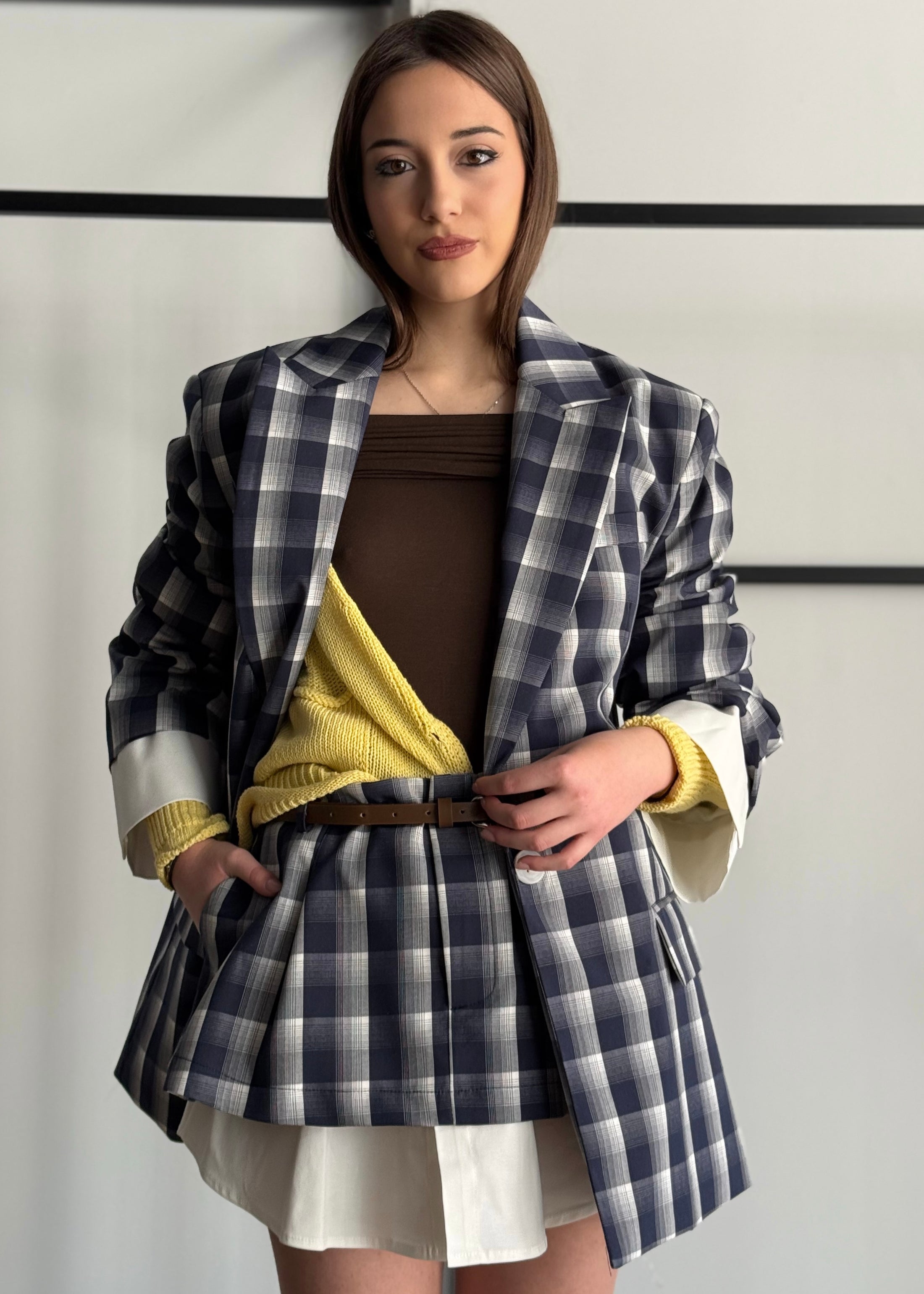 Gonna mini LUMINA a quadri blu