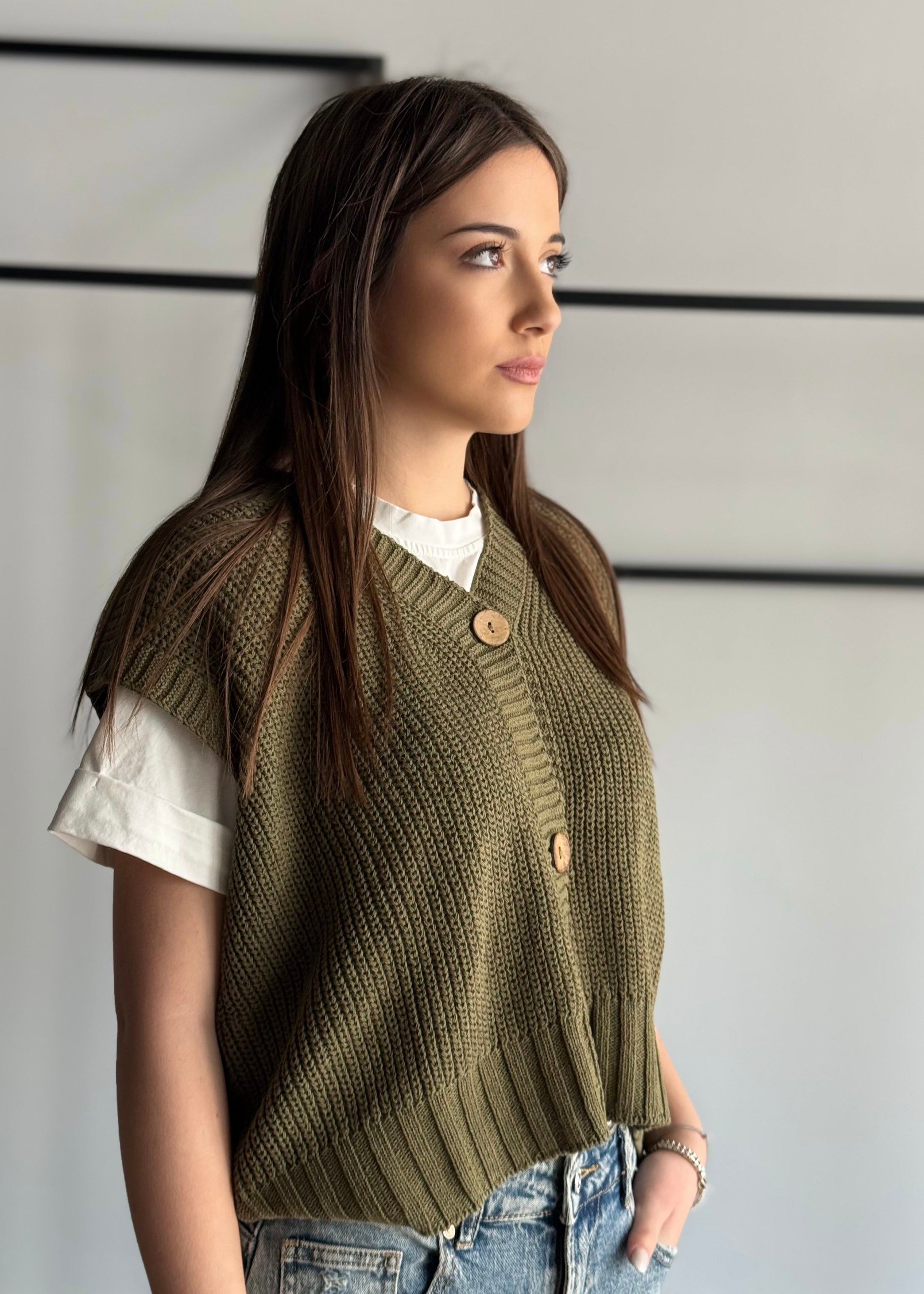 Gilet ZAHJR in maglia con bottoni militare