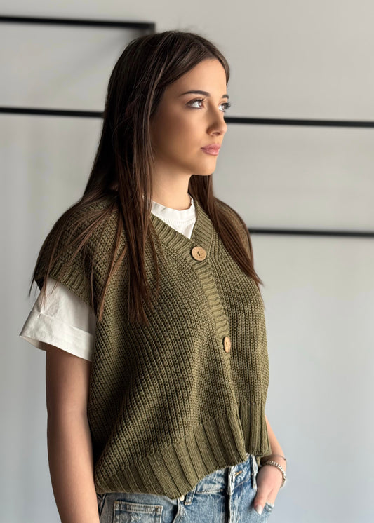 Gilet ZAHJR in maglia con bottoni militare