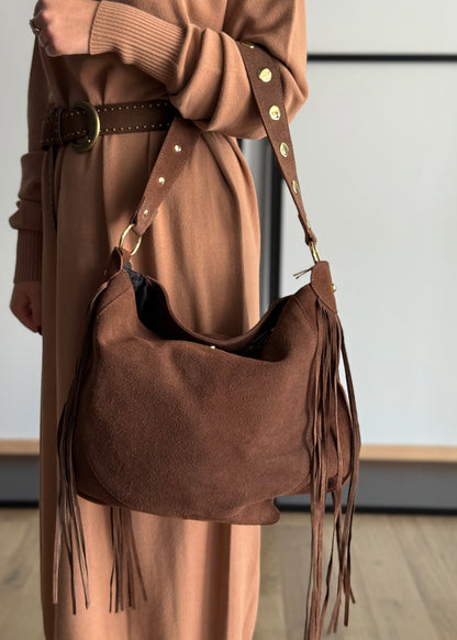 Borsa a Spalla in Camoscio con Frange